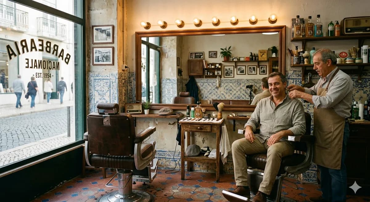 Interior da Yuri's Barbershop — ambiente acolhedor