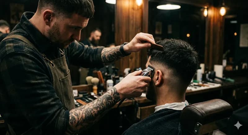 Barbeiro a trabalhar — fade de precisão