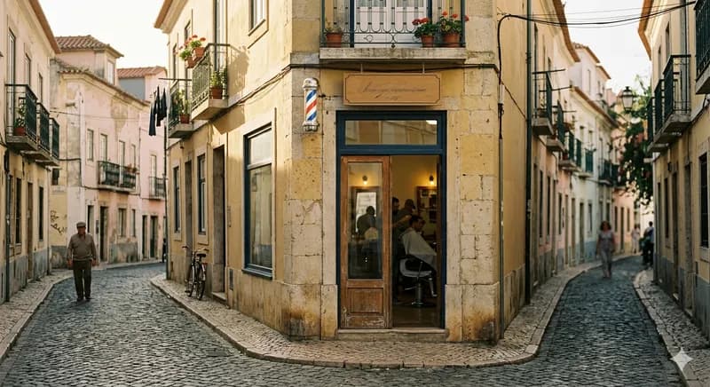 Exterior da barbearia na Rua Luís de Camões